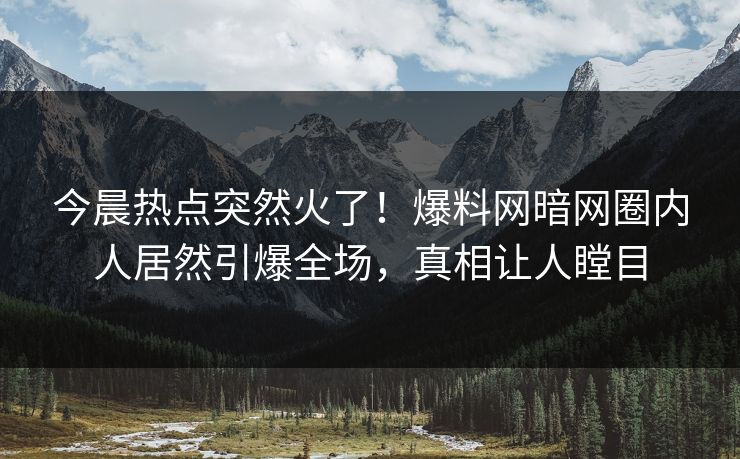今晨热点突然火了!爆料网暗网圈内人居然引爆全场,真相让人瞠目