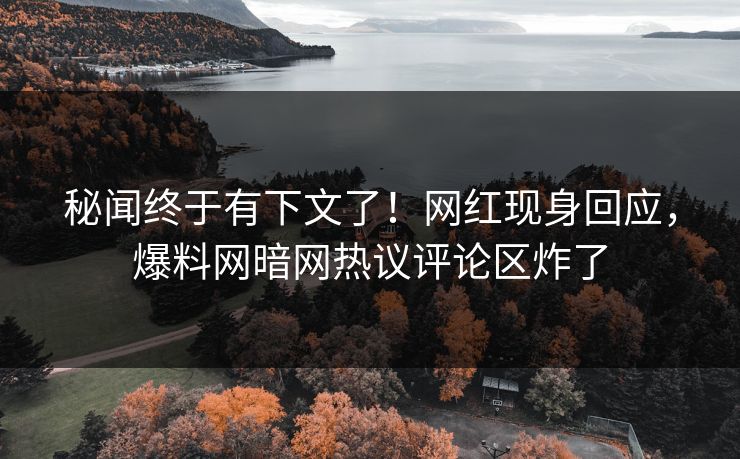 秘闻终于有下文了！网红现身回应，爆料网暗网热议评论区炸了