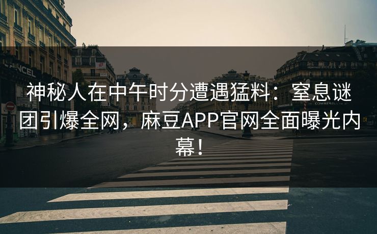 神秘人在中午时分遭遇猛料：窒息谜团引爆全网，麻豆APP官网全面曝光内幕！